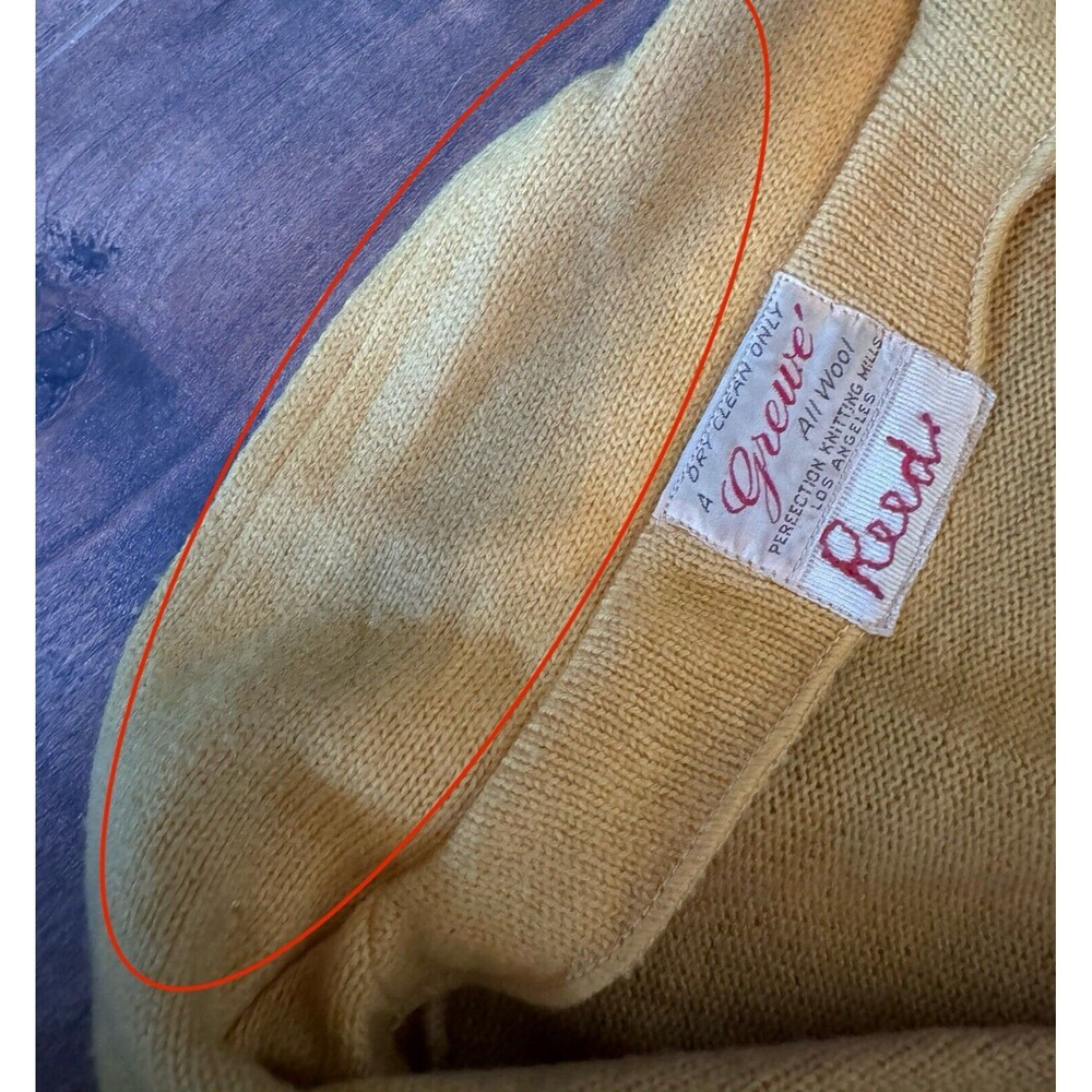 Vintage 1968 Grewe 100% Wool Yellow Red High School Varsity Sweater Avantes Reed - Picture 9 of 13